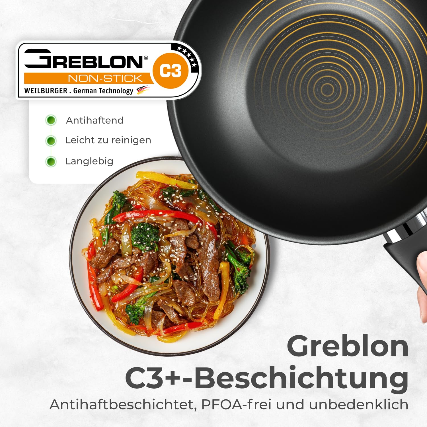 KLAMER Edelstahl Wokpfanne Induktion 28 cm, hochwertige Profi Edelstahlpfanne, Induktionspfanne antihaftbeschichtet, backofenfest & spülmaschinengeeignet