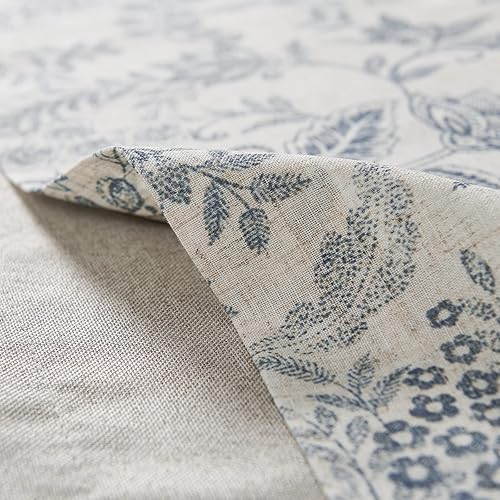 Miniatura 8 de Vangao Cortina de lino para cocina, diseño rústico floral de doble capa, bolsillo para barra, tratamiento de ventana de 18 pulgadas, azul sobre beige