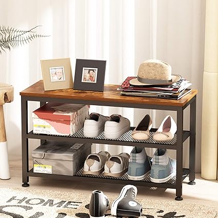 Joiscope Banc A Chaussures Etagere De Rangement A 2 Niveaux 80 X 30 X 47cm Ideal Pour L Entree Salle De Bain Salon Entree Foyer Avant Finition Chene Vintage Amazon Fr Cuisine Et Maison