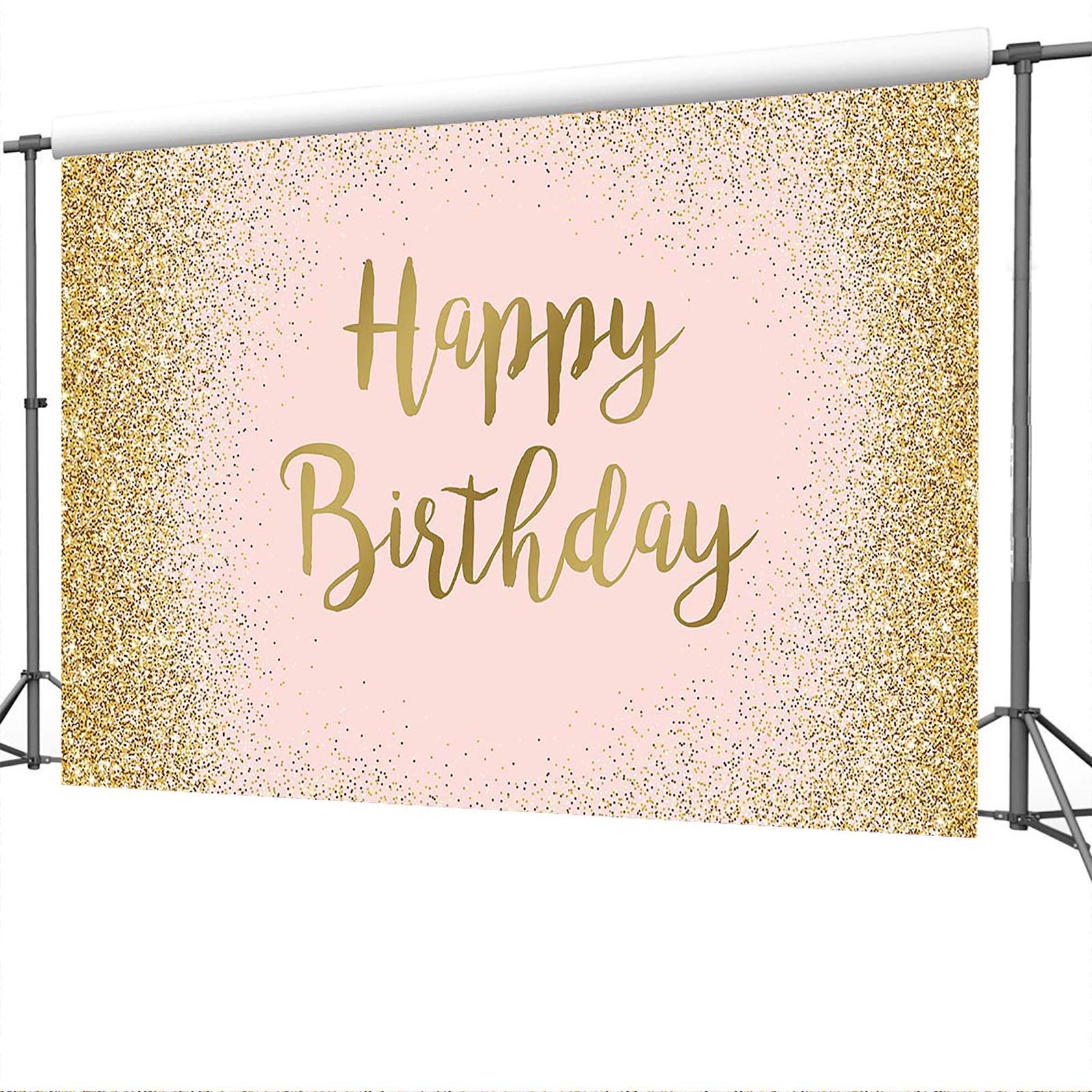 Avezano 2,4 x 1,8 m różowe złoto 'Happy Birthday' tło dla kobiet dziewcząt brokatowe dekoracje na przyjęcie urodzinowe baner fotografia tło budka fotograficzna rekwizyty