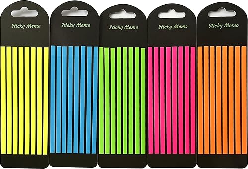 800 marcadores de página larga, pestañas adhesivas de índice transparentes, 5 colores, tiras de resaltador neón