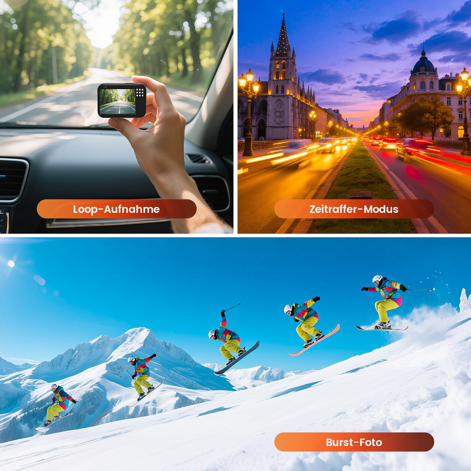 4K 60FPS 48MP Action Cam, 50FT Unterwasserkamera mit Touchscreen, wasserdichte Kamera, EIS Stabilisierung Helmkamera mit 64GB Karte, 8X Zoom 170°Weitwinkel WiFi Action Kamera Akku (64GB)