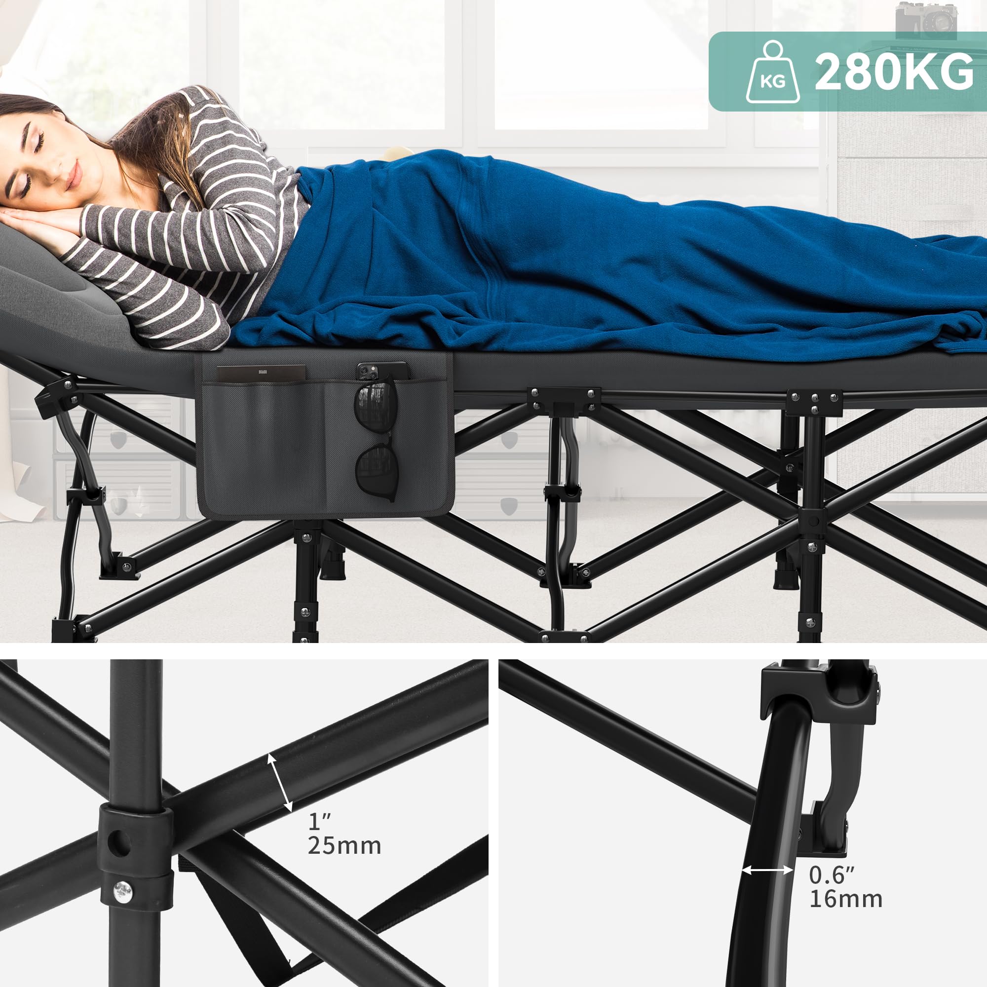 YITAHOME Feldbett Klappbar für Erwachsene, Robustes Campingbett mit Einer Traglast von 260 kg, Starkes Gestell mit Dickeren Rohren, Feldbett mit Tragetasche für Reisen/Büro/Outdoor, Grau