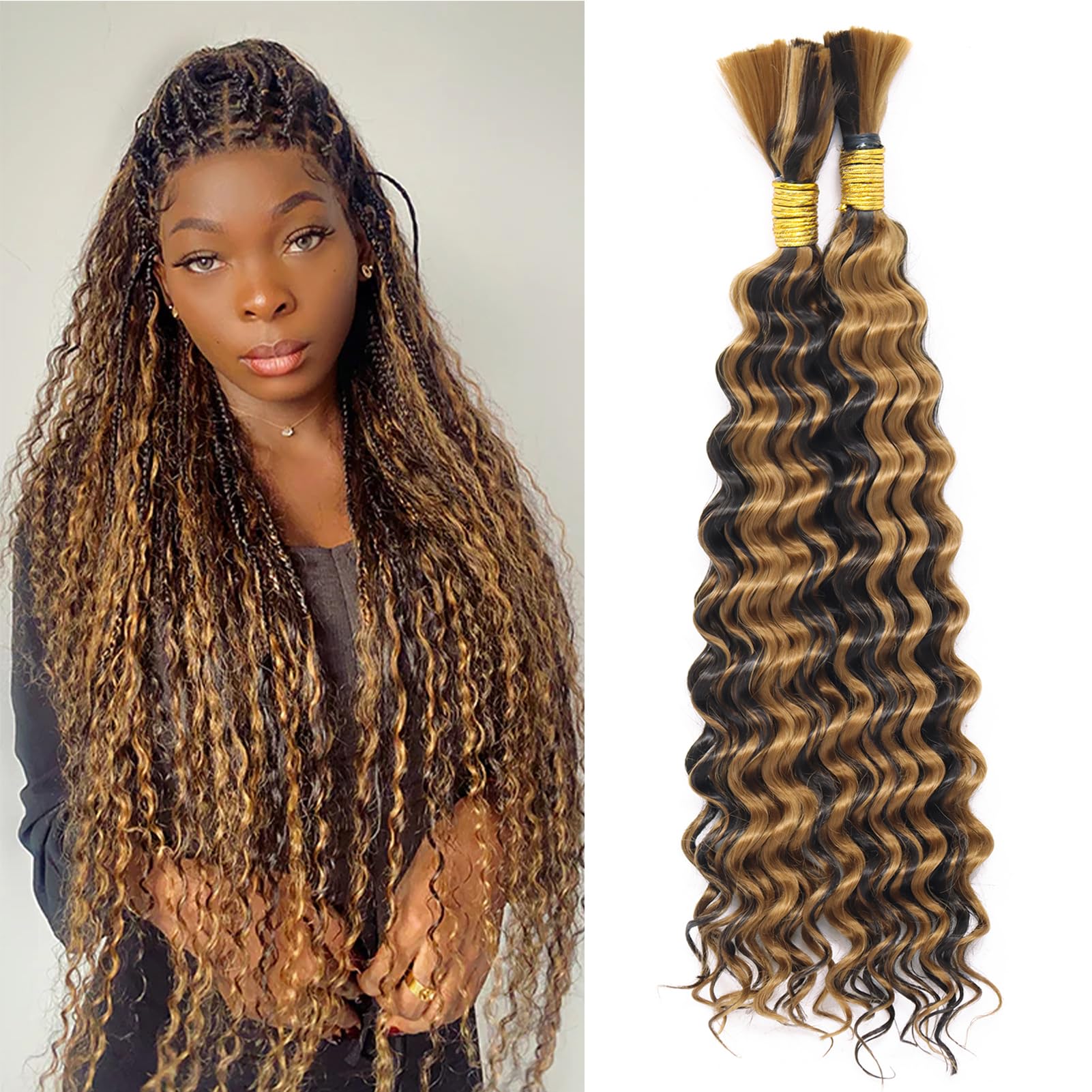 Dorsanee Deep Wave Bulk Hair for Braiding 20 Inch 2 Bundles 200g Curly Braiding Hair for Boho Braids No Weft Wet and Wavy Braiding Hair Extensions (#