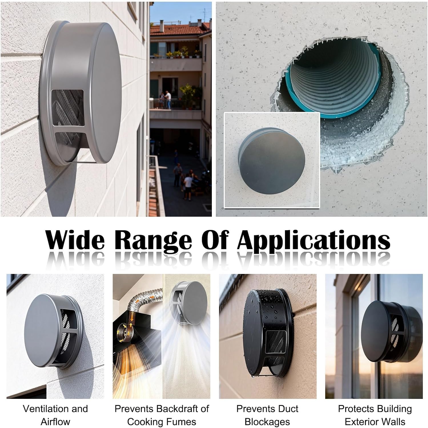 Soffit Air Vent for House Ventilation with Built-in Fine Mesh, Wall Or Ceiling 304 Stainless Steel Round Louvered Grille Cover Vent Hood, HVAC Ventilation Air Vents