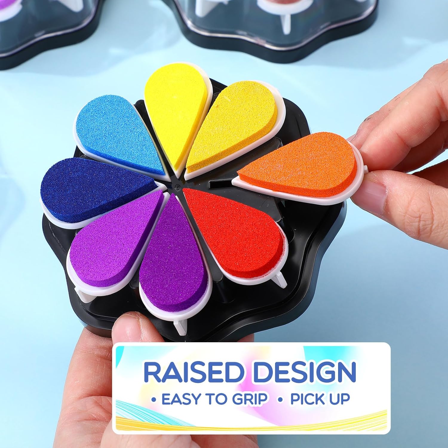 Jetec 18 Packs Petal Ink Pads Finger Ink Stamp, Rainbow Rubber Stamps Washable Waterdrop Shaped Stamp Pads for Card Making, Scrapbook, Painting (144 Colors)