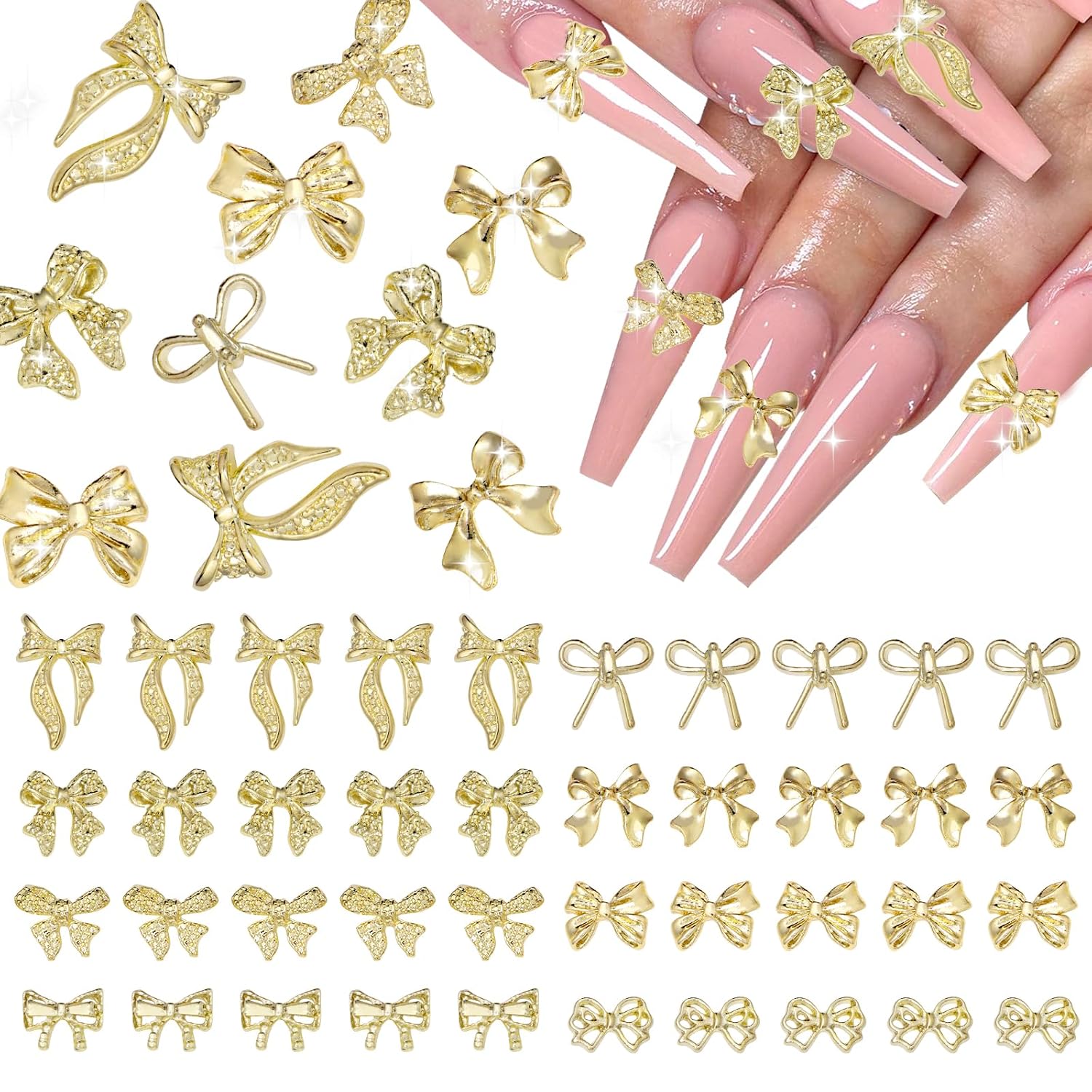 Nail Charms - 40 Pcs Metal Bow Tie Nail Art Accessories