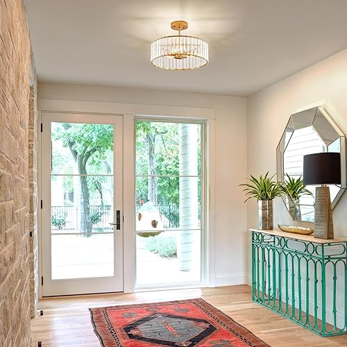 Miniatura 3 de Moderna lámpara de techo semiempotrada dorada con 3 lámparas de cristal de 15.75 pulgadas, iluminación de techo de cocina para sala de estar,