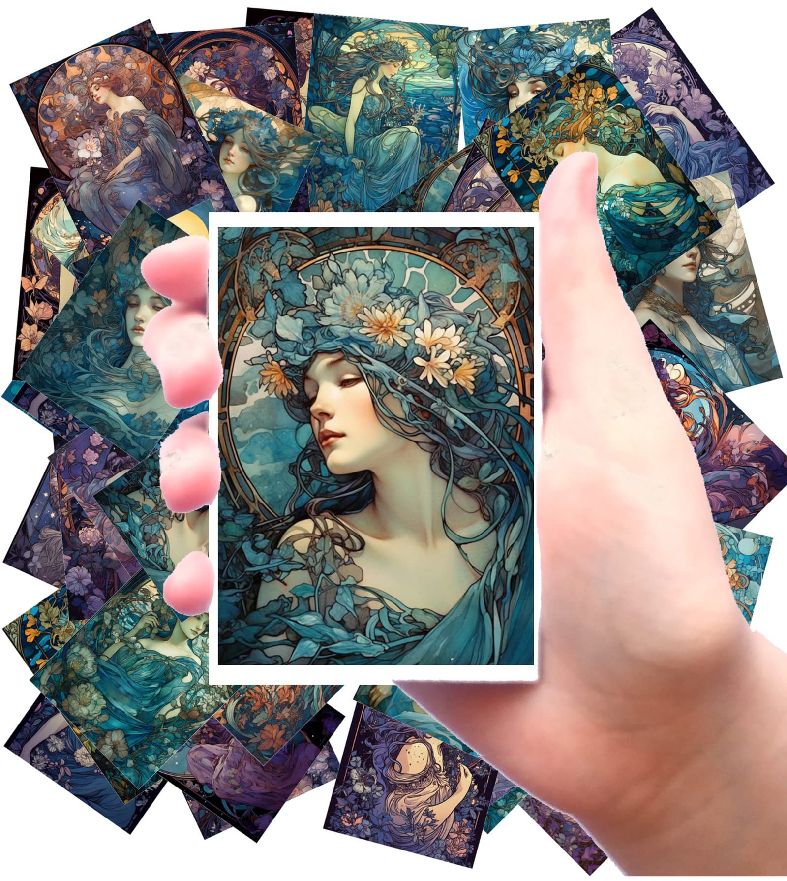 Stickers [24 pcs x 2.5"x3.5" Each] Floral Art Nouveau Style Portraits of Gorgeous Elegant Women Old Book Illustrations Vintage FLONZ Ephemera for Craft and Scarpbooking