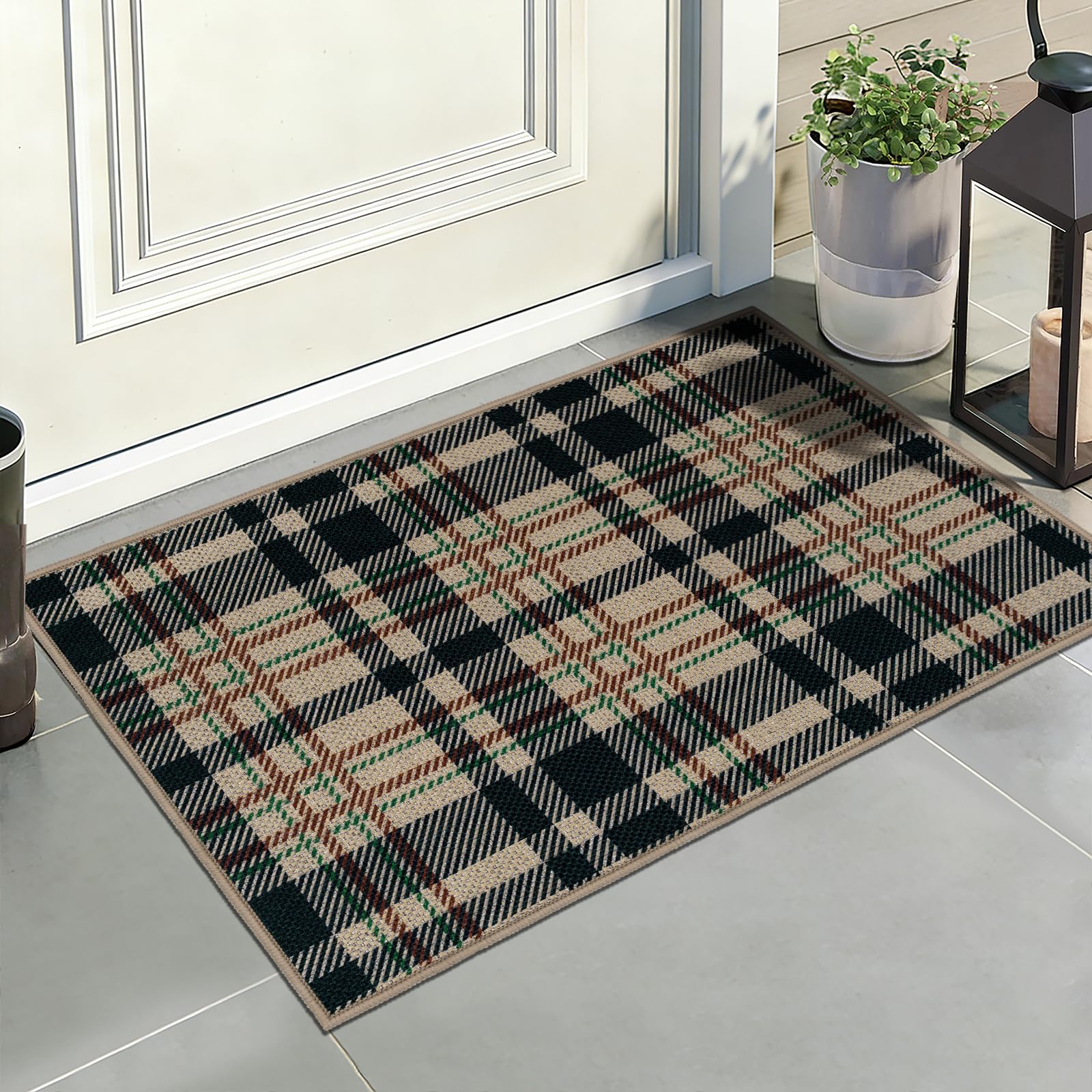 Capslpad Door mat 60x90 cm, Non Slip Washable Dirt Trapper Door Mats Indoor Outdoor, Low Profile Jute Look Absorbent Front Door Mat Inside for Entryway, Back Door, Patio, Muddy Shoes and Paws, Grid