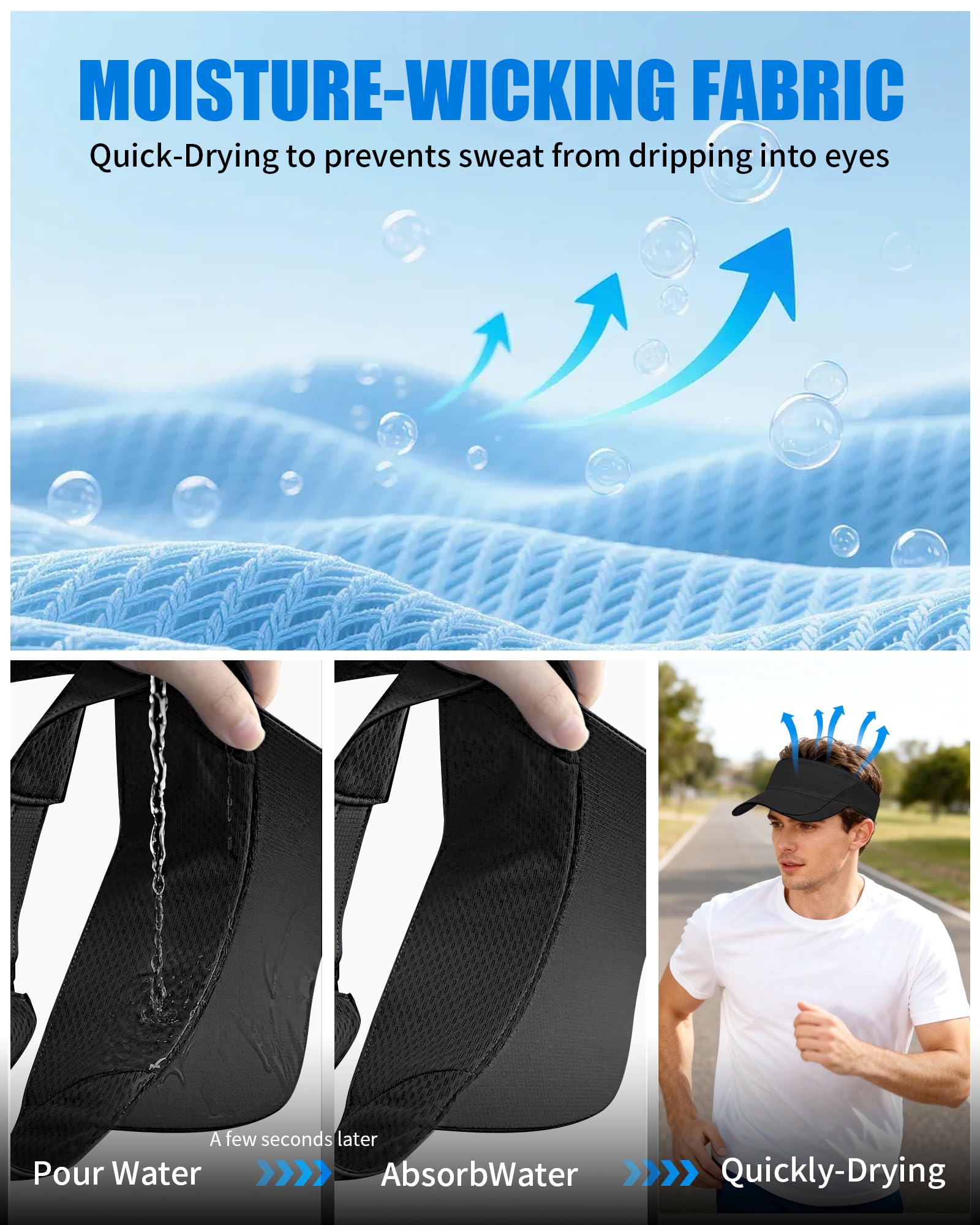Taximi Sports Sun Visor Hats for Women Men, Adjustable Breathable Cooling Athletic Visors for Tennis Golf Running Pickleball — view 3