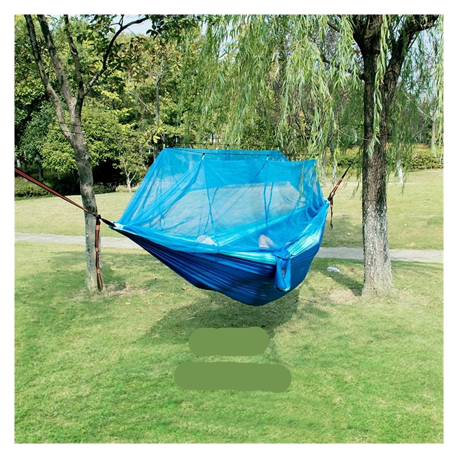 Hamak, Przenośny Hamak Turystyczny Z Moskitierą na Kemping/Podwórko | Pojedynczy I Podwójny(Single blue 2)