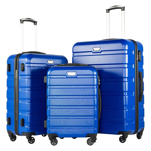 Coolife Coolife Luggage Set, 3 Piece Lightweight Durable Hardshell, Blue