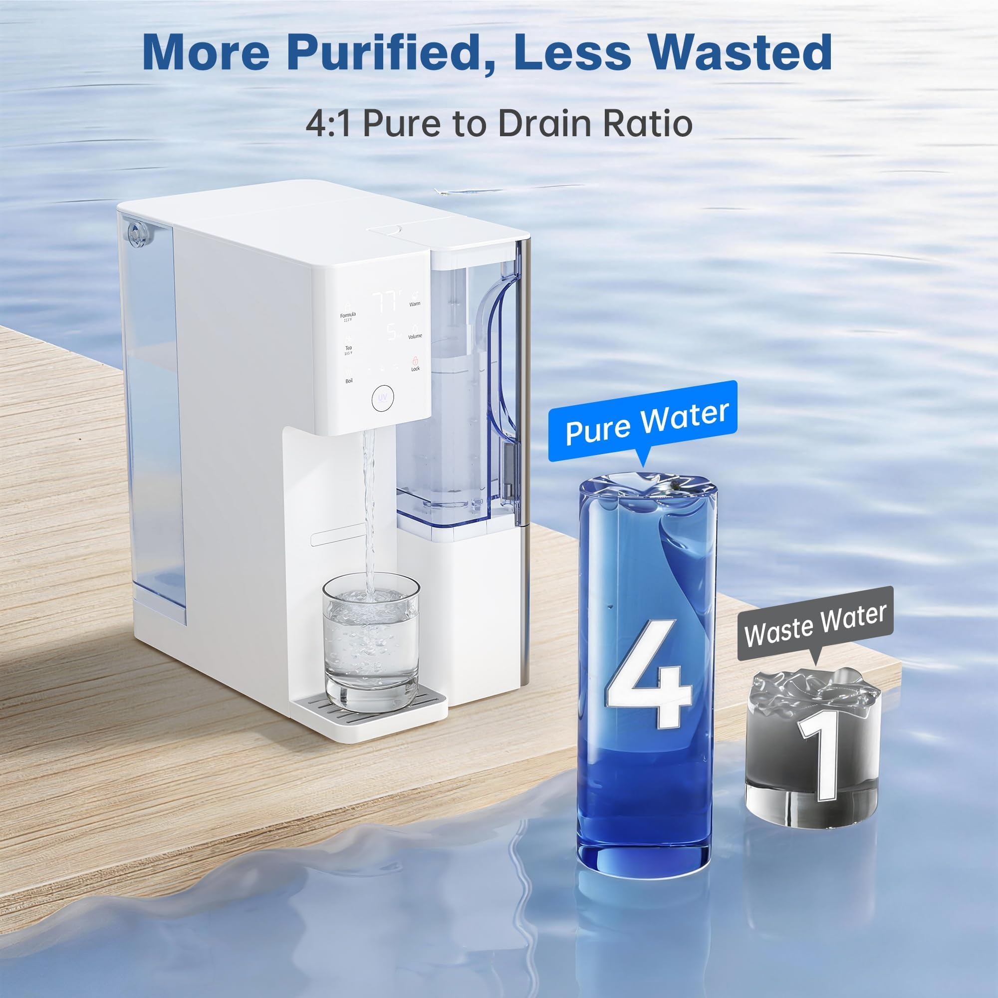 Tanoxo Sistema de encimera de filtro de agua de ósmosis inversa, filtración RO de 5 etapas, agua caliente instantánea con 4 ajustes de temperatura, sin BPA, blanco, para cocina casera