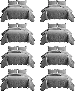IR Imperial Rooms 8 Pack Quilt King Size Bedding (106" x 96") - Bulk Wholesale for Hotels, Guest Bedroom & Airbnbs - Lightweight Microfiber Reversible Floral Embossed Quilts Bedspreads (Grey)