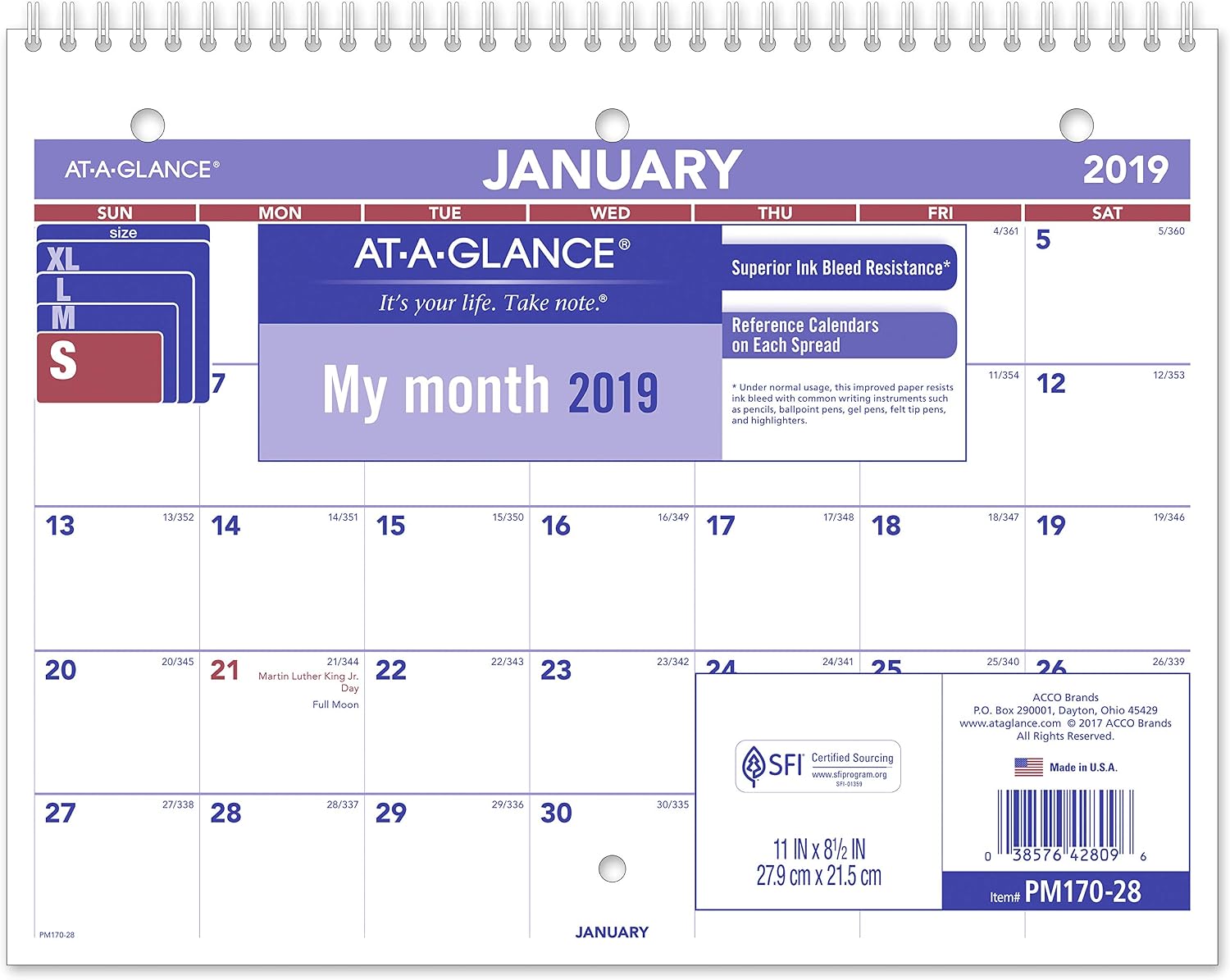 AT-A-GLANCE 2019 Desk Calendar, Desk Pad, 8-1/2" x 11", Small, Wirebound (PM17028)