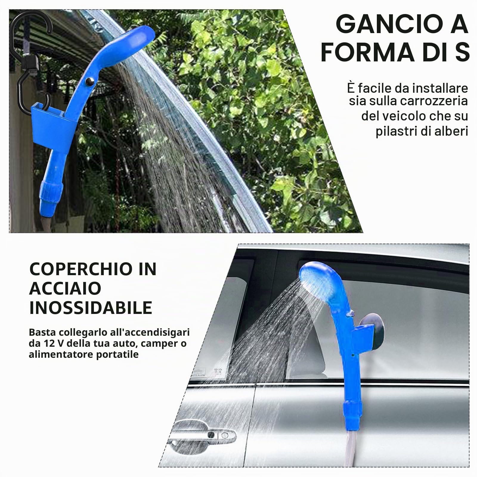 PORFOYO Doccia da Campeggio con Pompa, Doccia da Campeggio Portatile con Pompa 12V, Doccia da Campeggio con Batteria, Doccia da Campeggio 12V Autodoccia, Doccia per Campeggio, per Campeggio