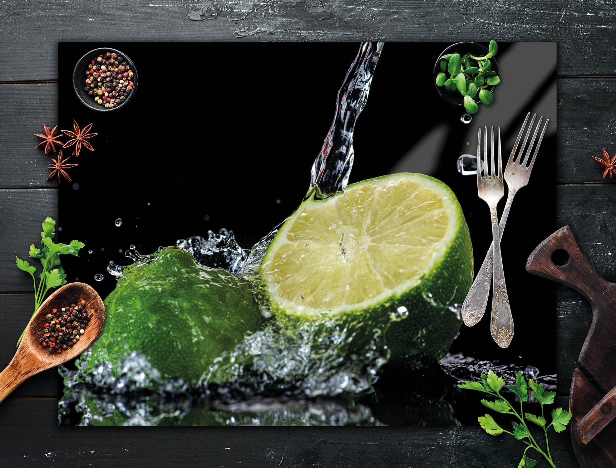 Planche à découper en verre 52 x 40 cm Chaux Noir