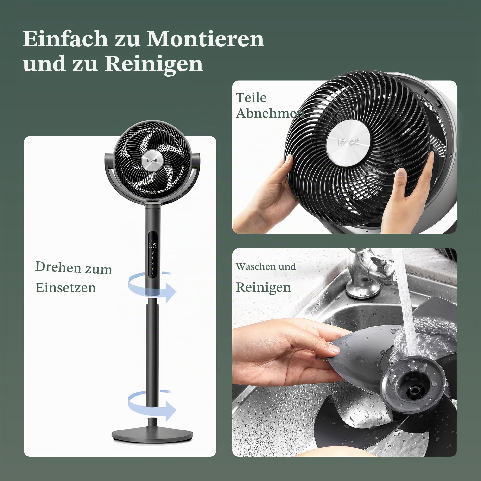 LEVOIT 20 dB, intelligenter Standventilator, DC-Motor, niedriger Stromverbrauch, mit WLAN, 4 Modi und 12 Windgeschwindigkeiten, 30 m Wind, 12 Stunden Timer, 90 ° + 120 ° Oszillation