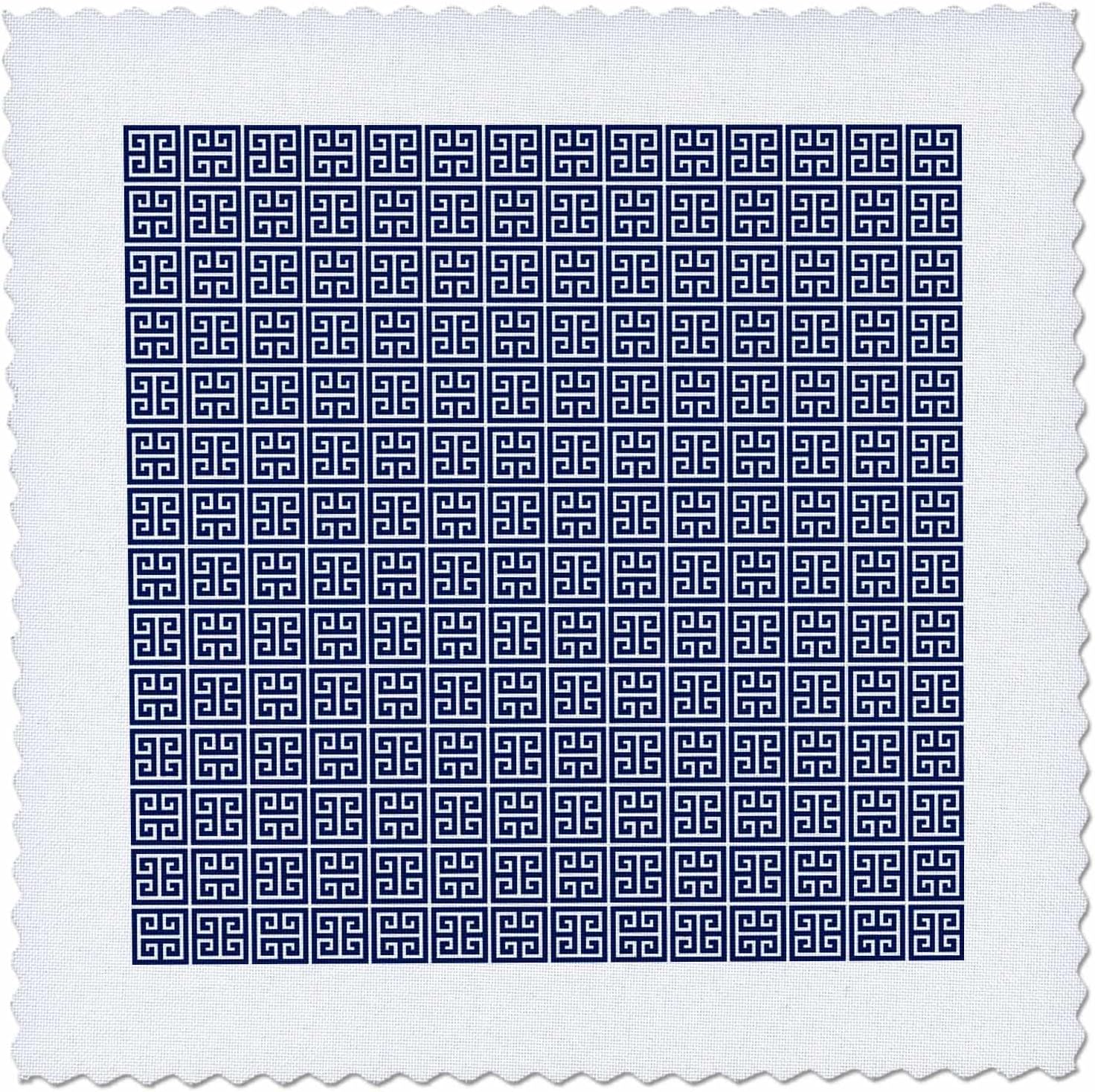 3dRose Blue and White Greek Key Pattern 25x25 inch Quilt Square