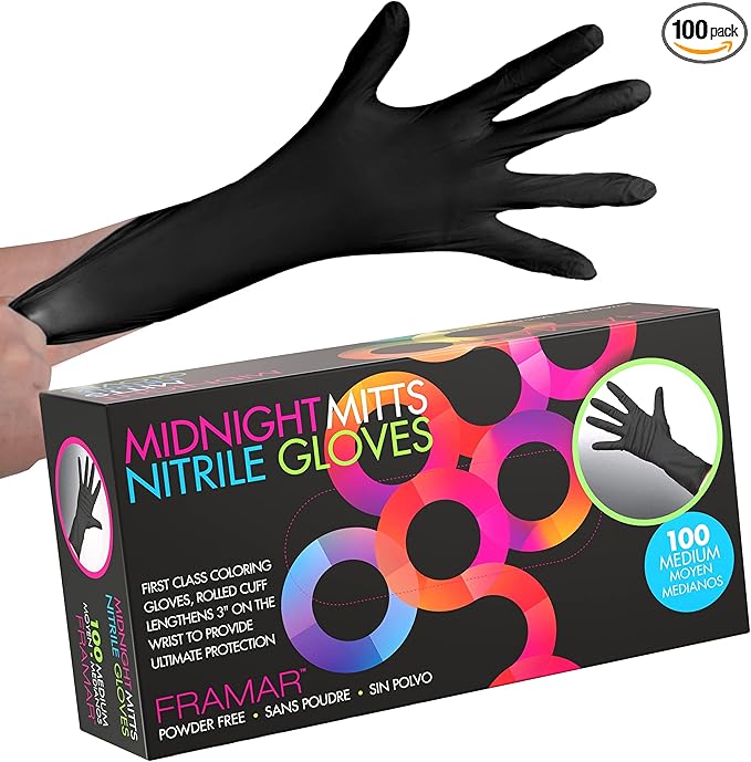 FRAMAR Powder Free Nitrile Gloves Medium, 12 Inch Black Gloves