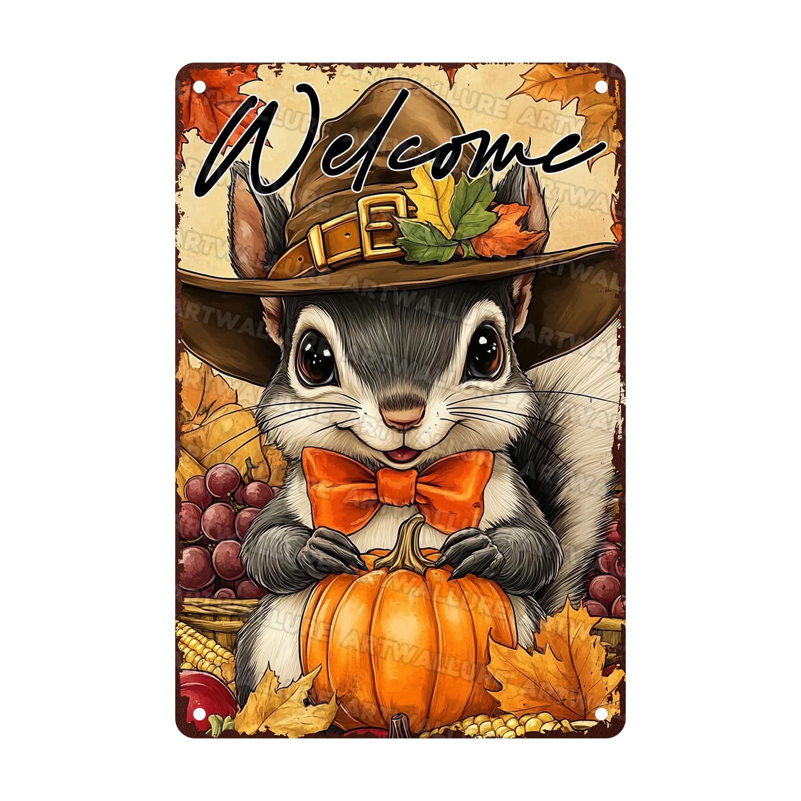 Anceky Vintage Signs Autumn Squirrel Metal Tin Sign Funny Wall Decor For Kitcen Garage Farmhouse Backyard Home 12×8 Inch