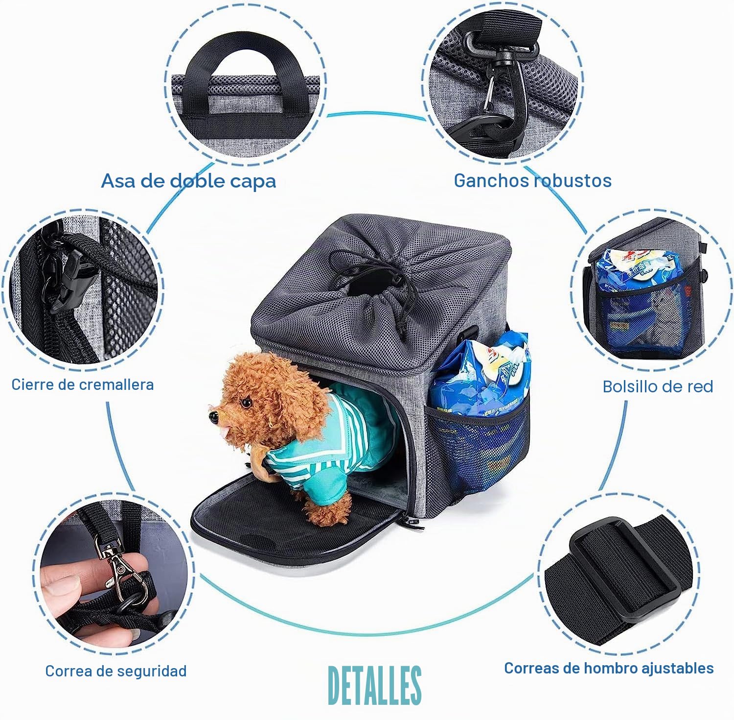 Wakytu Cesta de Bicicleta para Perro, Mochila Frontal para Bicicleta para Montar en Bicicleta, Plegable, extraíble, Tiras Reflectantes, 2 Bolsillos Laterales de Almacenamiento, Bolsa de Viaje para