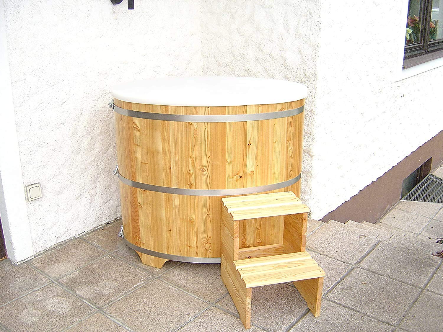 Sauna Tauchbecken Tauchbottich aus hochwertigem Lärchenholz inkl. Kunststoffeinsatz und Treppe (740)