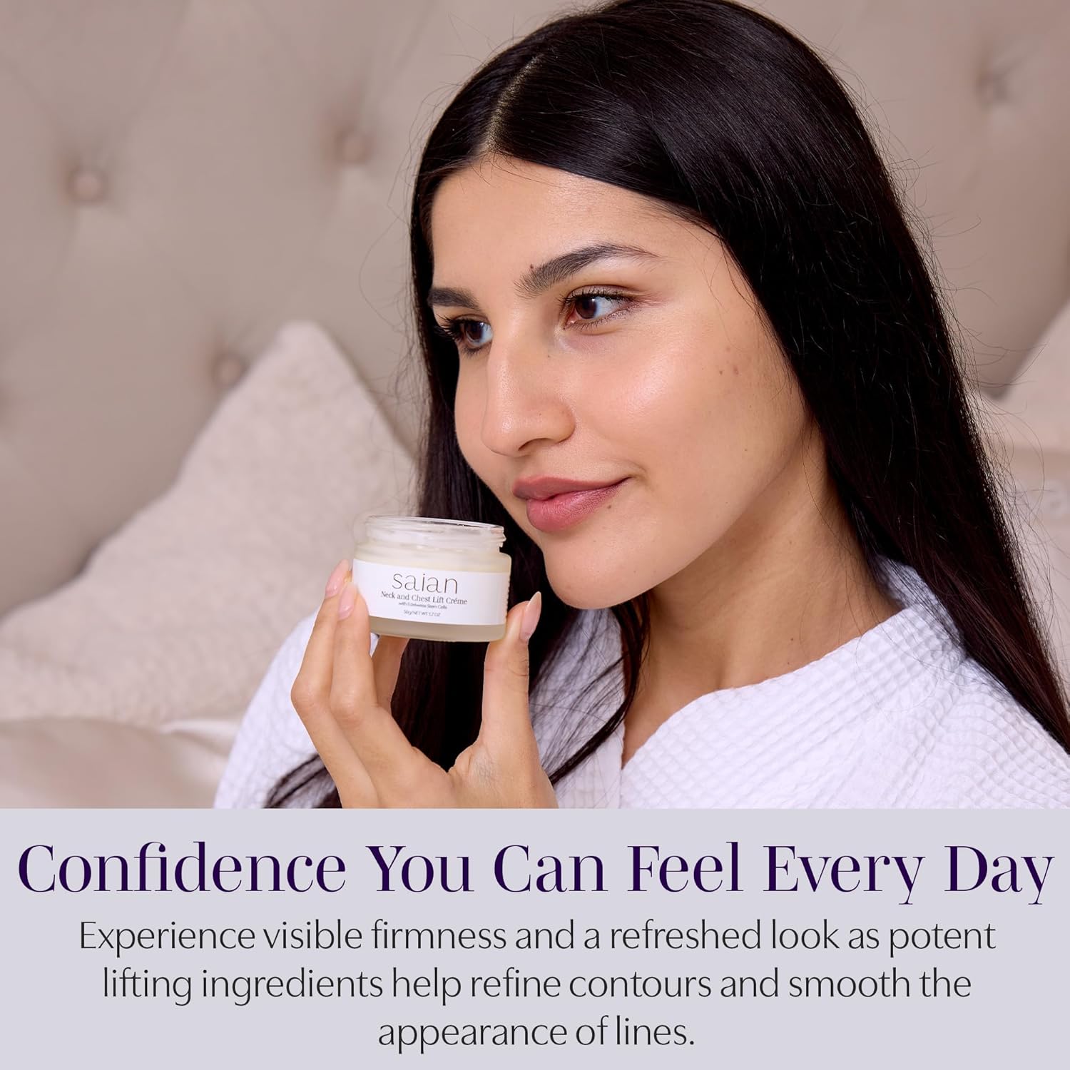Saian Neck & Chest Lift Creme with Edelweiss Stem Cells - Enhances Neck Chest Decollete Tone and Texture, Hydrating Moisturizer Cream for Daily Smoothing and a Firmer-Looking Skin Appearance - 1.7 oz