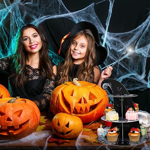 Miniatura 6 de Zopeal Soporte de 3 niveles para cupcakes de Halloween para mesa de postres, castillo de Halloween, soporte para cupcakes, torre de Halloween,