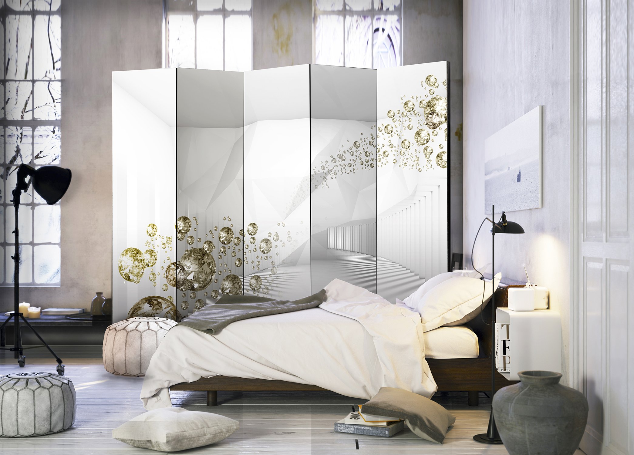 decomonkey Paravent décoratif intérieur Géométrique Vert Beige 225x172 cm