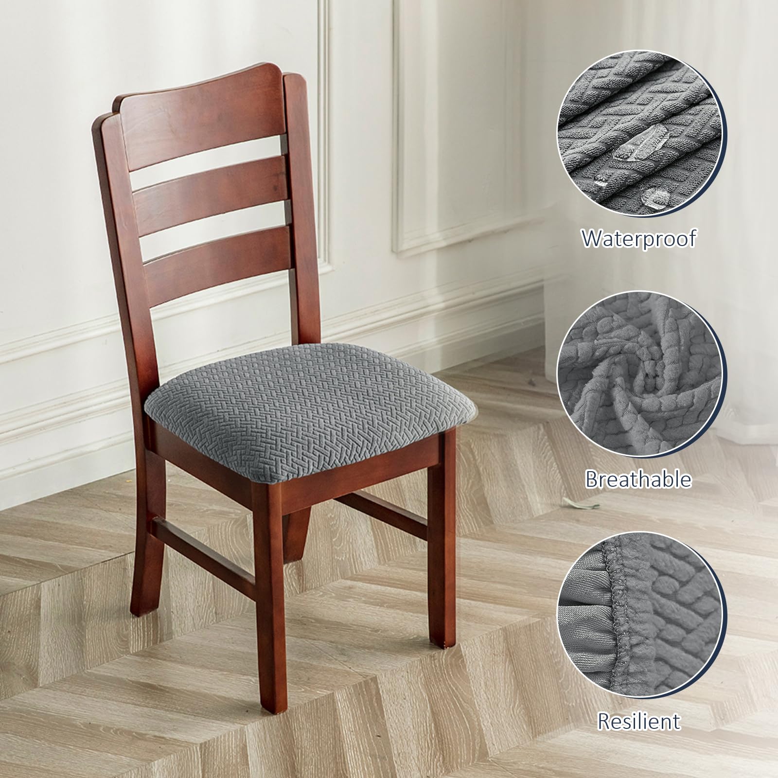 4 Pezzi coprisedie senza schienale,Coprisedie Elasticizzato Universali,coprisedia impermeabili per banchetti, cucina, feste, hotel (Grigio)