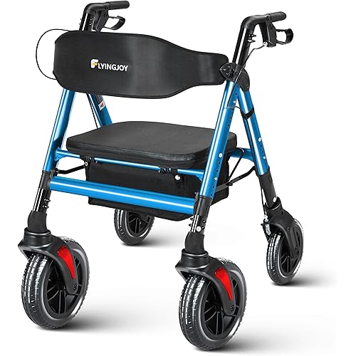 Rollator Walkers with Seat,450Lb Rolling Walkers,23.76lbs(10.8kg) Extra-Wide Heavy-Duty Rollator Walkers with Seat and Brakes for Seniors and Adults Bariatric with Large Aluminum(Blue)