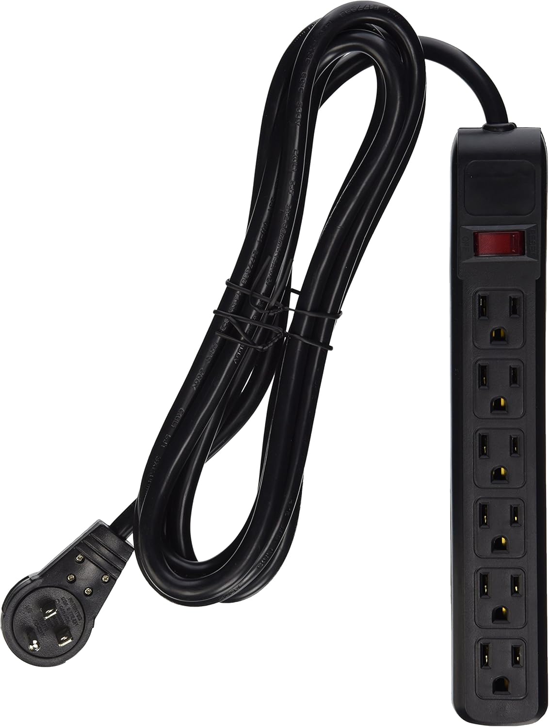 CableWholesale 845-51W1-12210 Surge/Modem Protector, Flat Rotating Plug, 6 Outlet, Black Horizontal Outlets, Plastic, Power Cord, 10-Feet