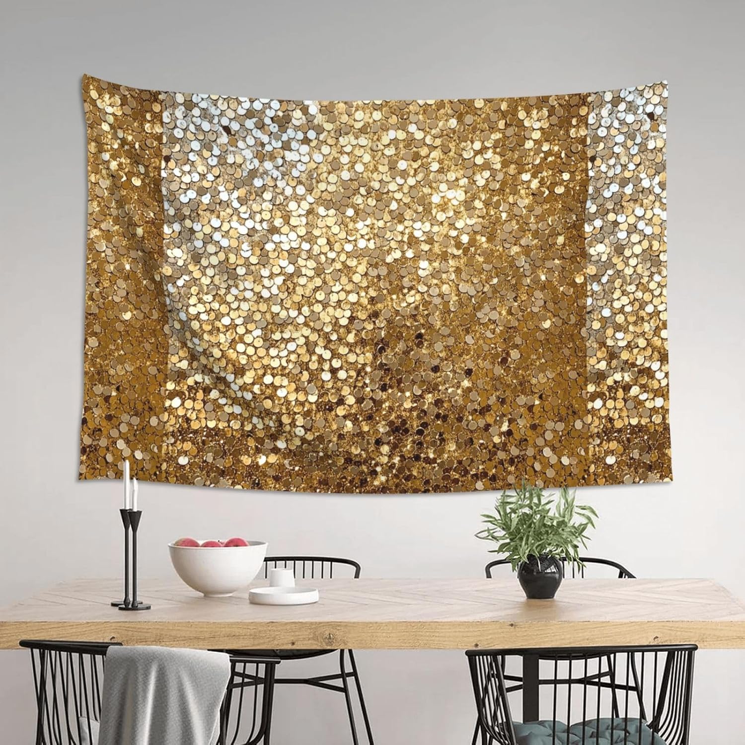 WEIHAKO Tapestry Wide Wall Hanging Tapestry Lightweight Wall Blanket Gold Sequin Sparkle Tapestry Vintage Mural Wall Art Home Decor Aesthetic Tapestries for Bedroom Dorm Living Room 60x40 Inch image 5