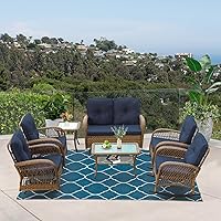 Vista 62 de VIVIJASON Silla mecedora de mimbre para exteriores, 2 piezas, sillas mecedoras de ratán para patio con cojines y marco de acero, muebles de mimbre