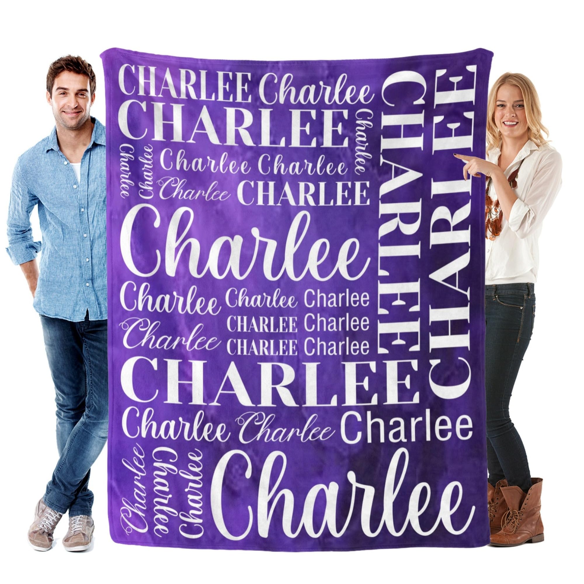 Name Blanket Personalized Blanket for Adult Kids Custom Blanket Flannel Customized Throw (Style 02, 30 x 40 Inches)