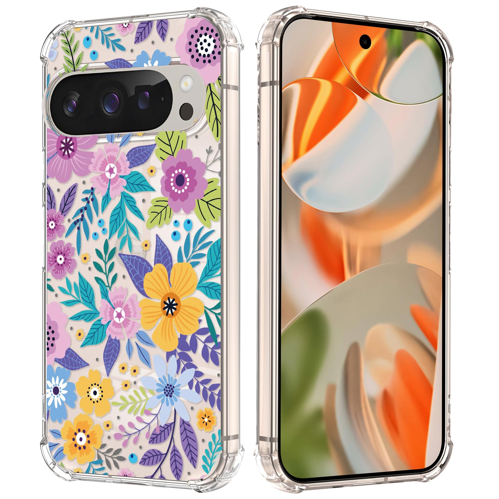 DNTMZIN for Google Pixel 9 / Pixel 9 Pro Case,Clear TPU Bumper Phone Case, Flower Soft & Flexible Shockproof Floral Cute PhoneCover,Prevent watermarks