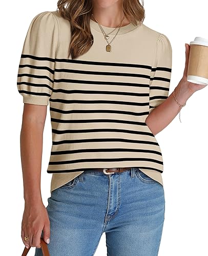 WIHOLL Women's Puff Short Sleeve Sweater 2025 Spring Summer Tops