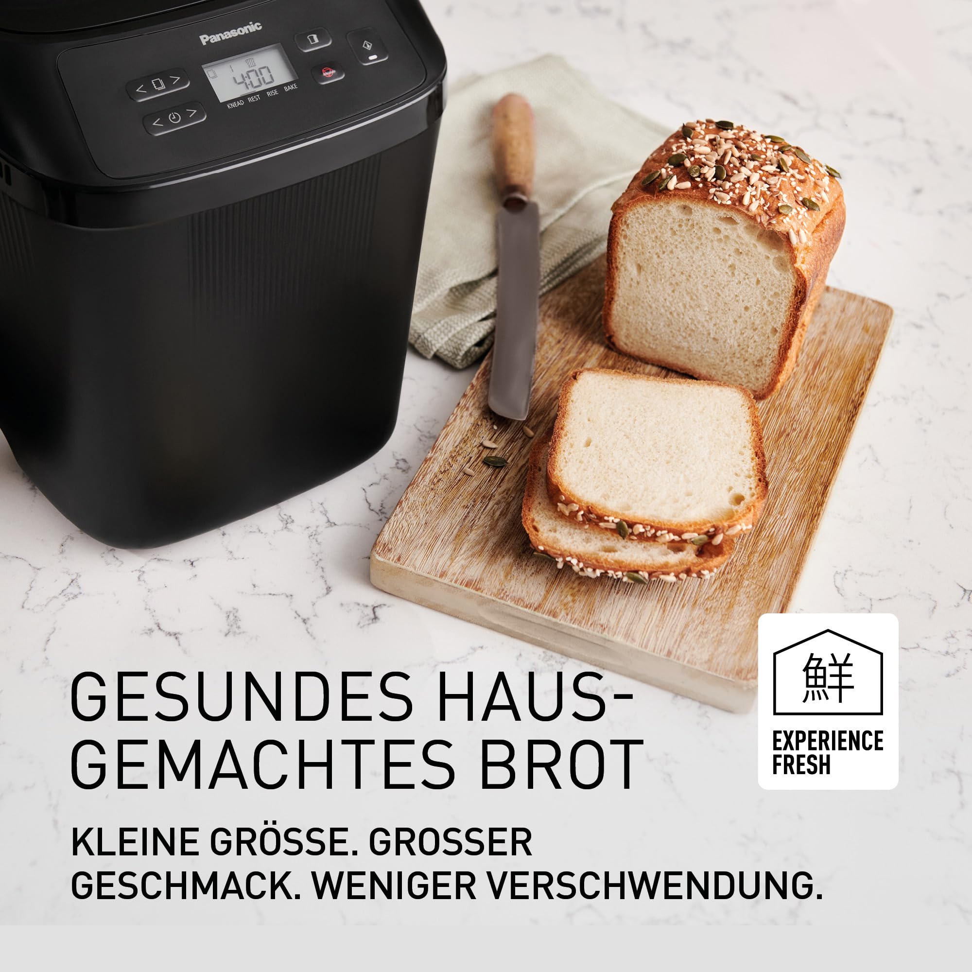 Panasonic SD-PN100KXE Mini Brotbackautomat - Kompakter Brotbackmaschine mit 18 Automatikprogrammen, Glutenfrei-Optionen, Dualen Temperatursensoren, Handwerkskunst-Knetsystem, Einfache Bedienung