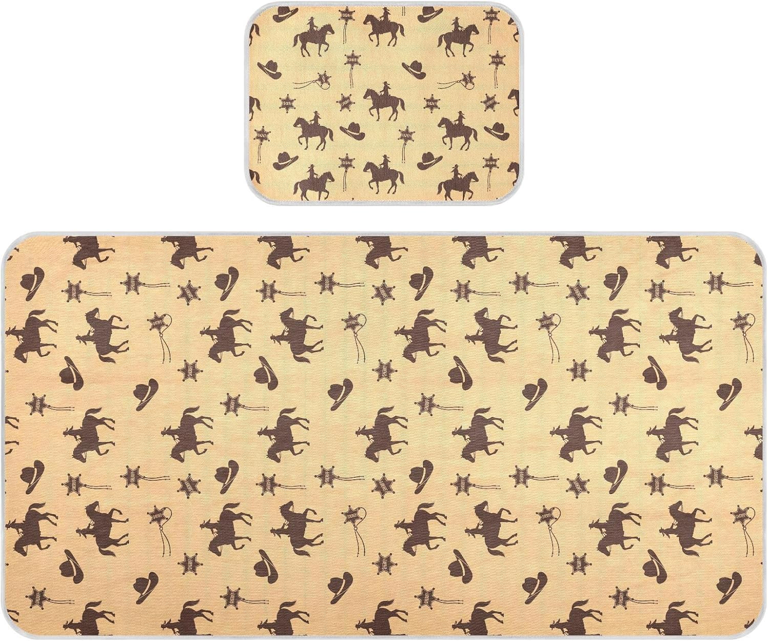 Baby Cooling Mat Western Cowboy Theme Ice Silk Breathable Mesh Summer Crib Mattress Pad with Pillowcase, Soft Cooling Sleeping Surface for Infant & Toddler, 52"x28"