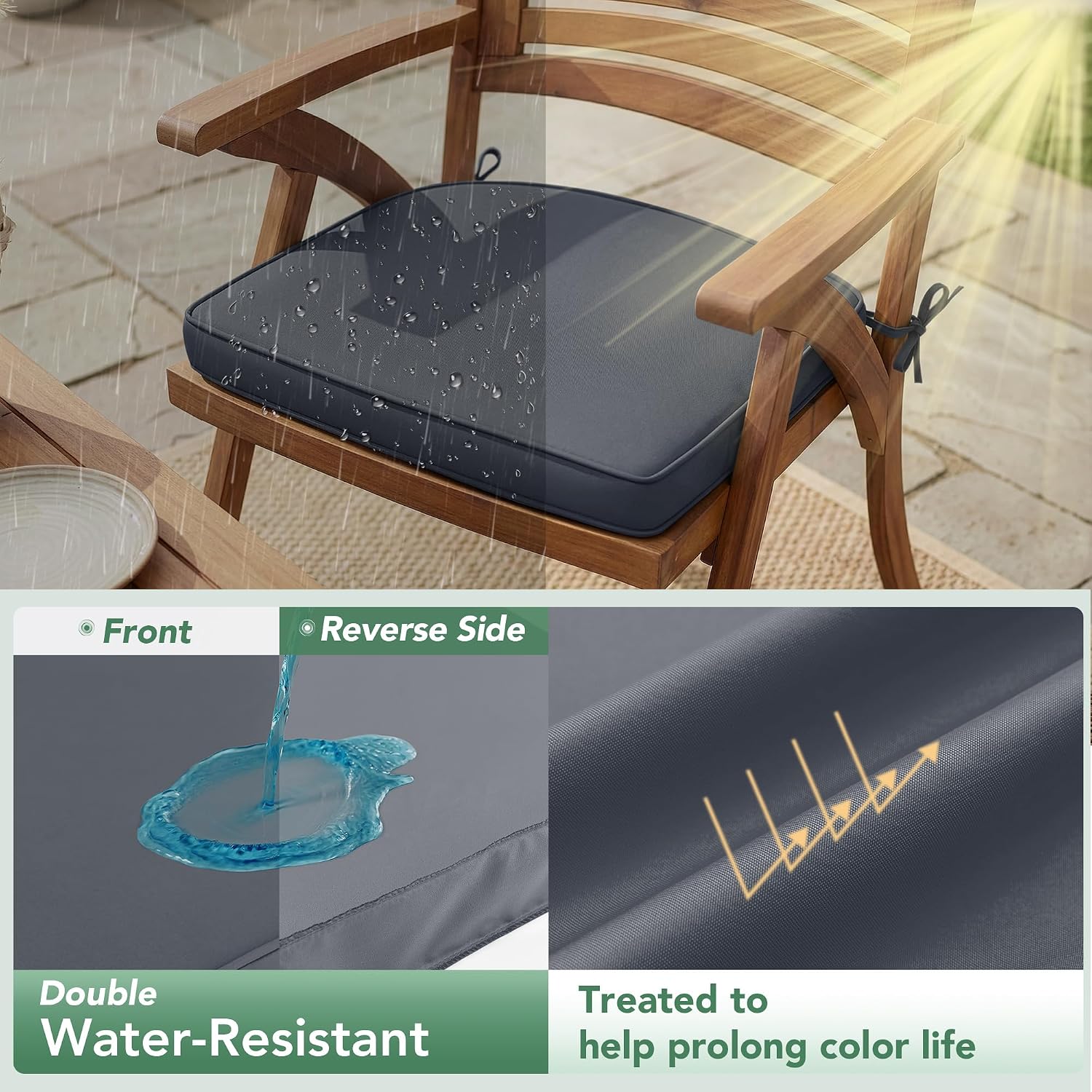 Condition photo showing New/Like New for outdoor chair cushions set of 4: waterproof & fade resistant patio furniture cushions - 17 x 16 x 2 inch non slip round corner seat cushion pads with removable cover for garden yard lawn, dark grey 17x16x2 inch-4p dark grey