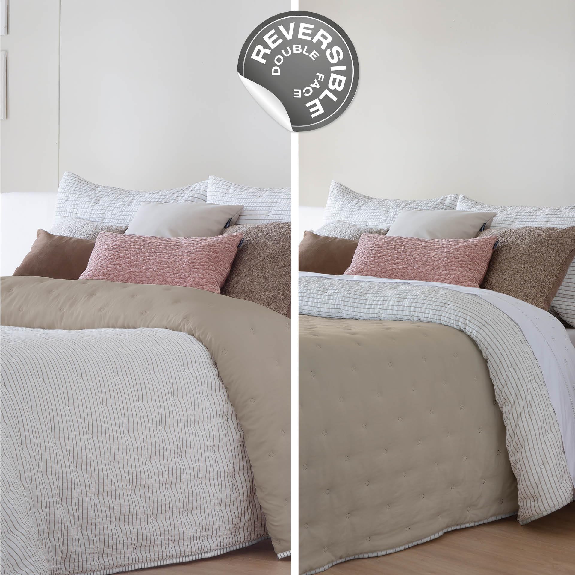 Fundeco - Colcha de Invierno Tejido Jacquard - Bouti Modelo Royal Beig - Cama 105 - Incluye Funda Cojín 50 x 70 cm - Diseño Elegante y Suave al Tacto