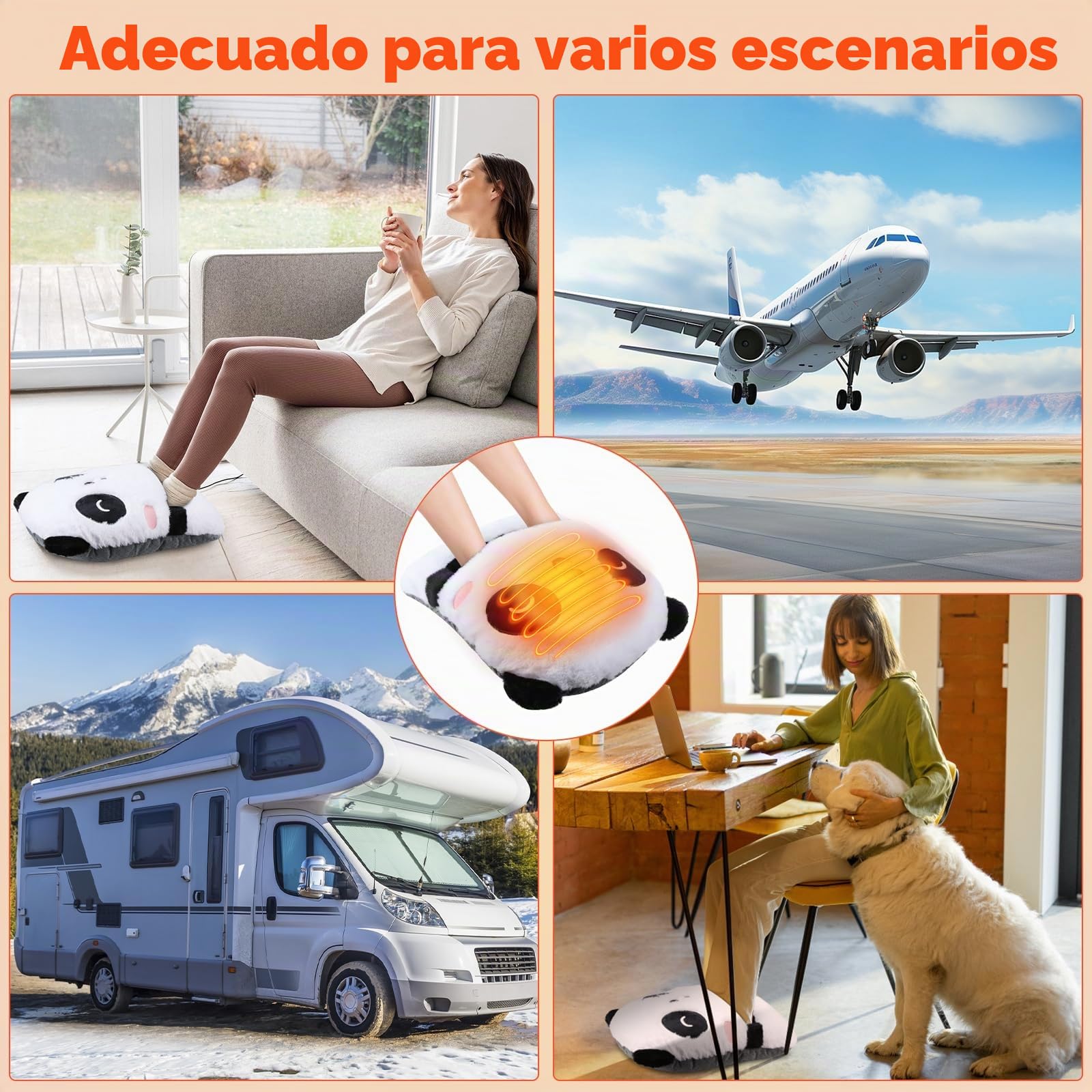 Calienta Pies Electrico, Lindo Calentador Pies de Panda Calentador de Pies de Calentamiento Rápido Calentador Pies Electrico Lavable con 4 Temperatura y 4 Temporizadores para Mujeres Hombres