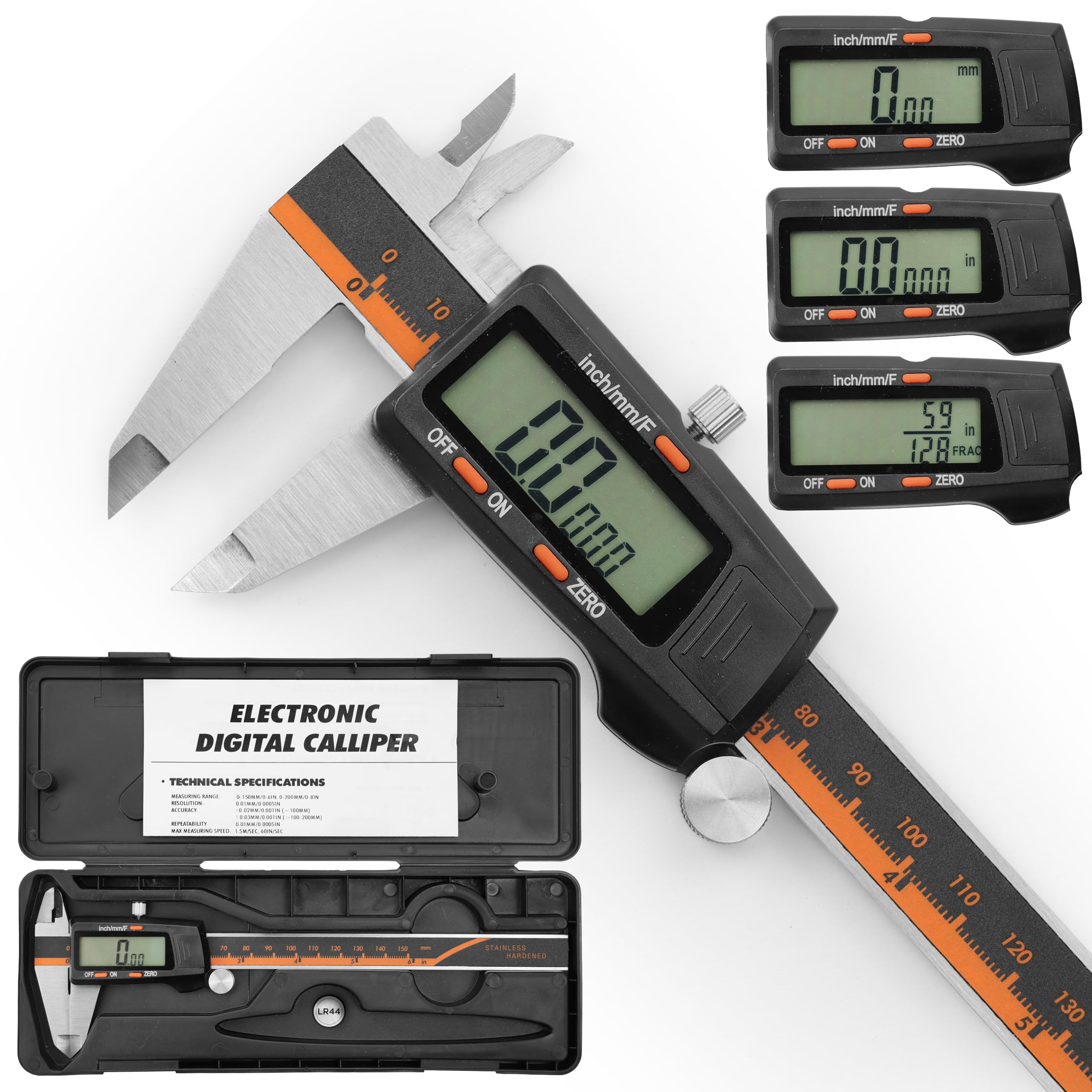SAFEHITCHDigital Vernier Caliper - Inches - MM - Inch Fraction Conversion - Extra Large LCD Screen - 0-155mm - 100th/MM Accuracy
