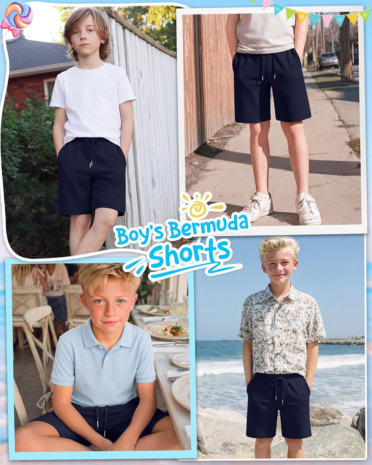 Boys Long Shorts Baggy Athletic Knee Length Pants Summer Bermuda SweatShorts with Pockets 6-14 Years