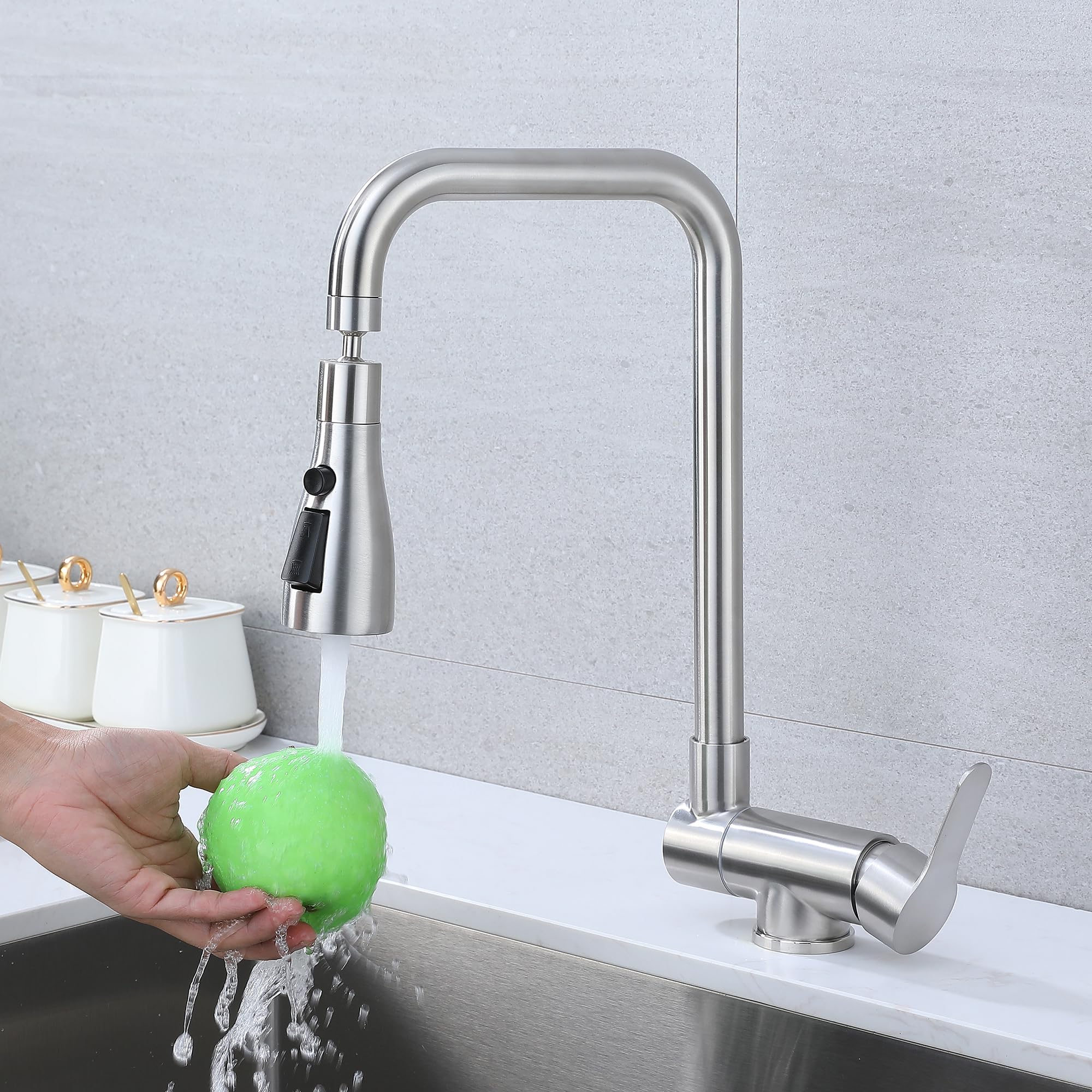 Rubinetto Cucina Abbattibile Sottofinestra,rubinetto Cucina Pieghevole 3 Modalità Di Scarico Dell'acqua,miscelatore Sottofinestra Cucina Rubinetti Da Cucina Acciaio Inox 304 (Spazzolato)