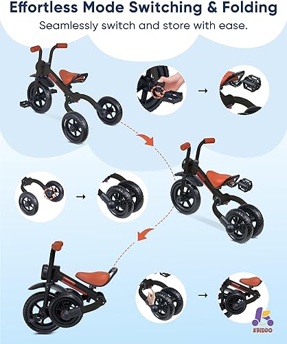 Miniatura 5 de KRIDDO Bicicleta de equilibrio 2 en 1 para niños y triciclo para niños de 2 a 5 años, bicicleta de equilibrio para niños pequeños con pedales Negro