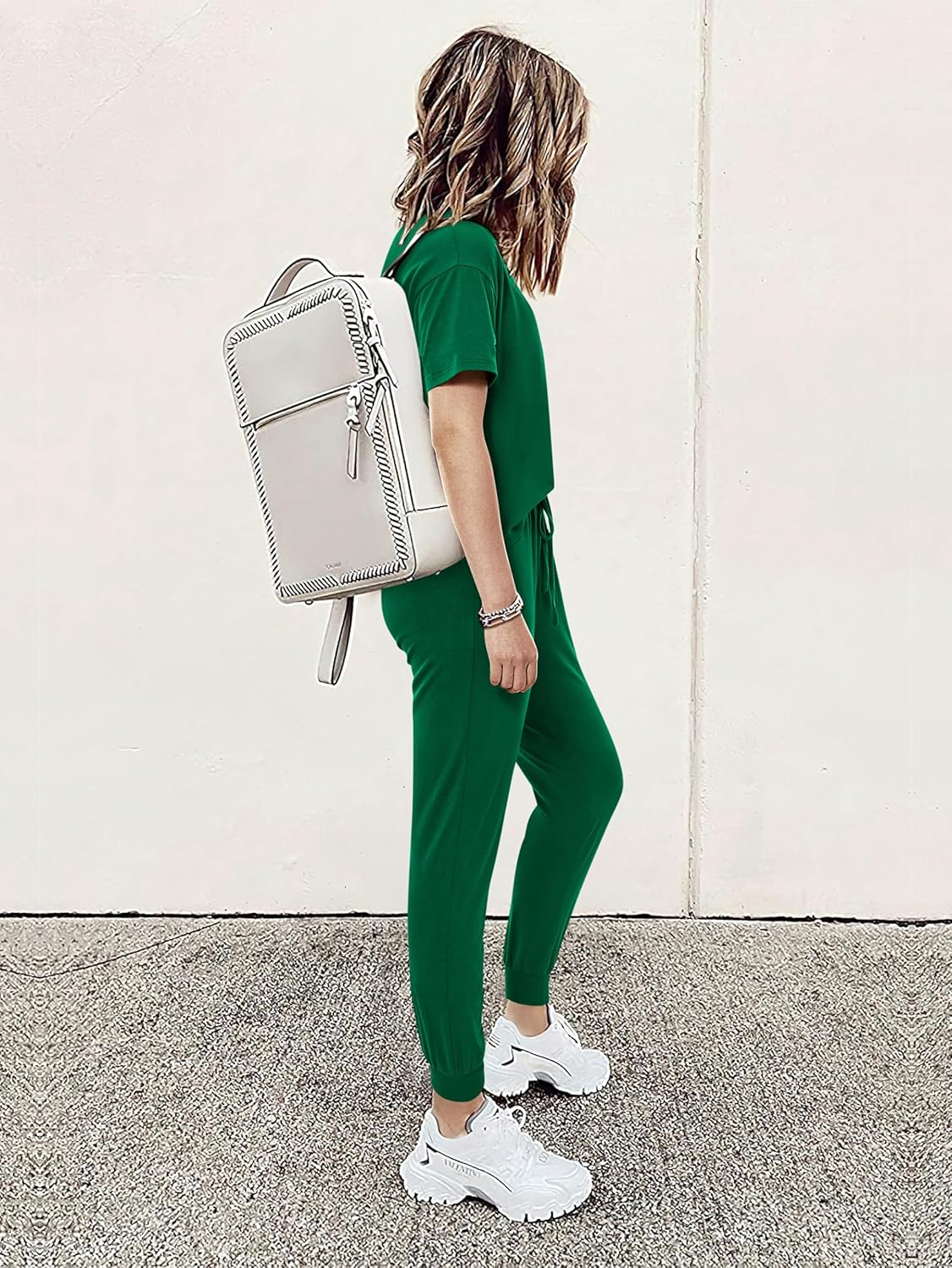 MASCOMODA Womens 2 Piece Outfits Summer Casual V Neck Short Sleeve Tops Long Pants Tracksuit Lounge Jogger Set with Pockets - Image 4