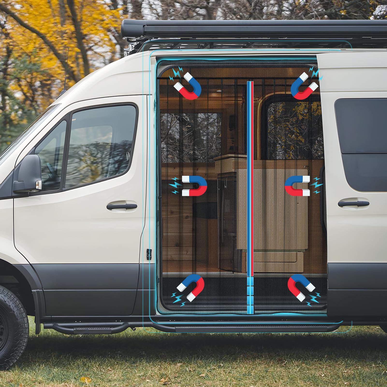Photo 1 of Kohree Van Bug Screen, Full Magnetic Strips Door Van Mesh Screen Curtain, Universal Size for Side Door and Rear Door Flyscreen Sprinter Mosquito Net for Mercedes Motorhome Camper(Large, 83" H x 59" W)